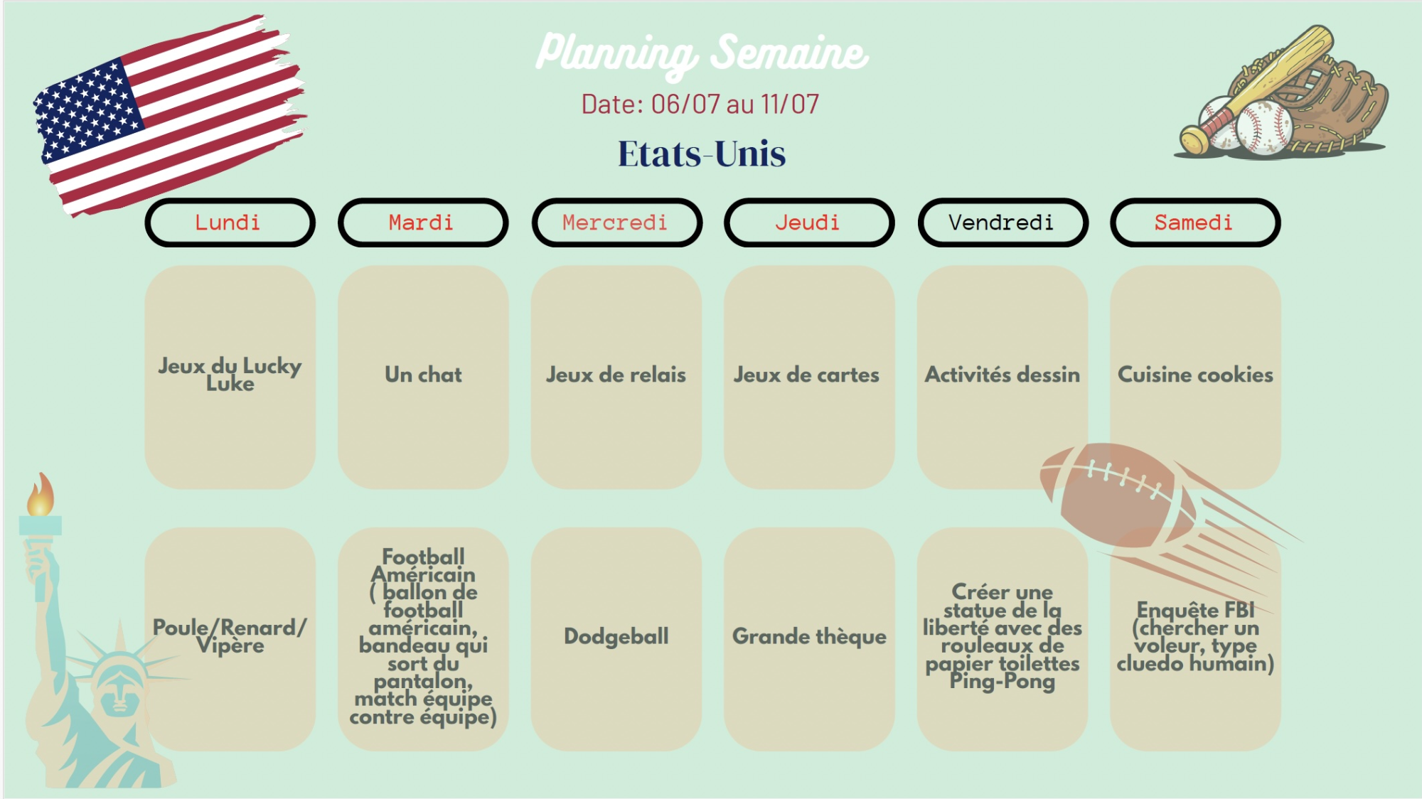 Programme de la semaine des animations Club