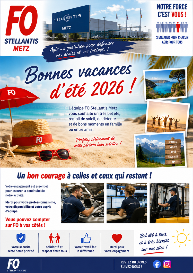 Fo Metz,  vous souhaite de bonnes vacances d'été