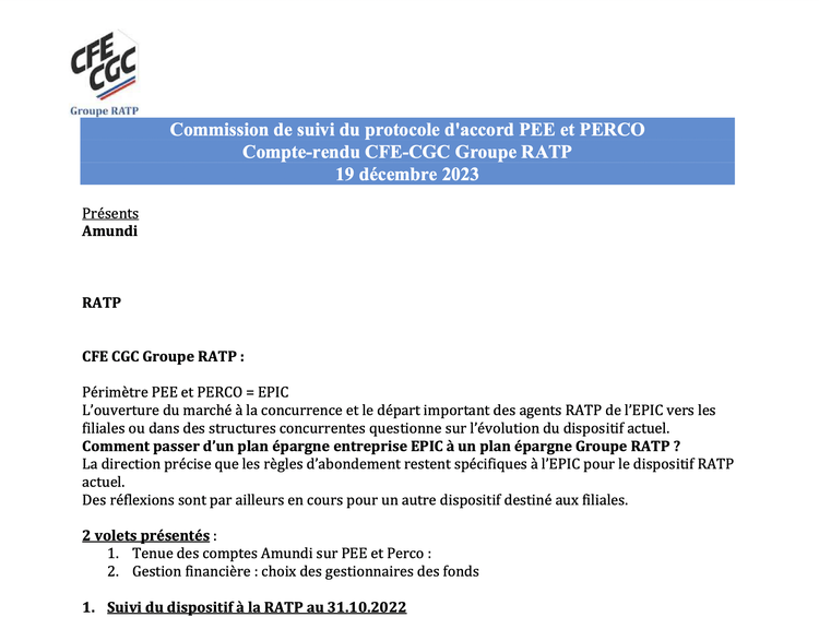 Commission de suivi du protocole d'accord PEE / PERCO