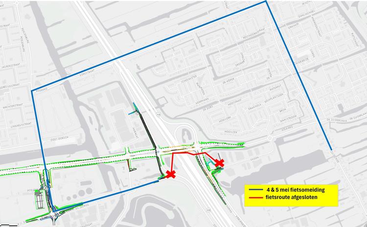 Fietsroute Ooszanerdijk / Verlengde Stellingweg / Skoon tijdelijk afgesloten.