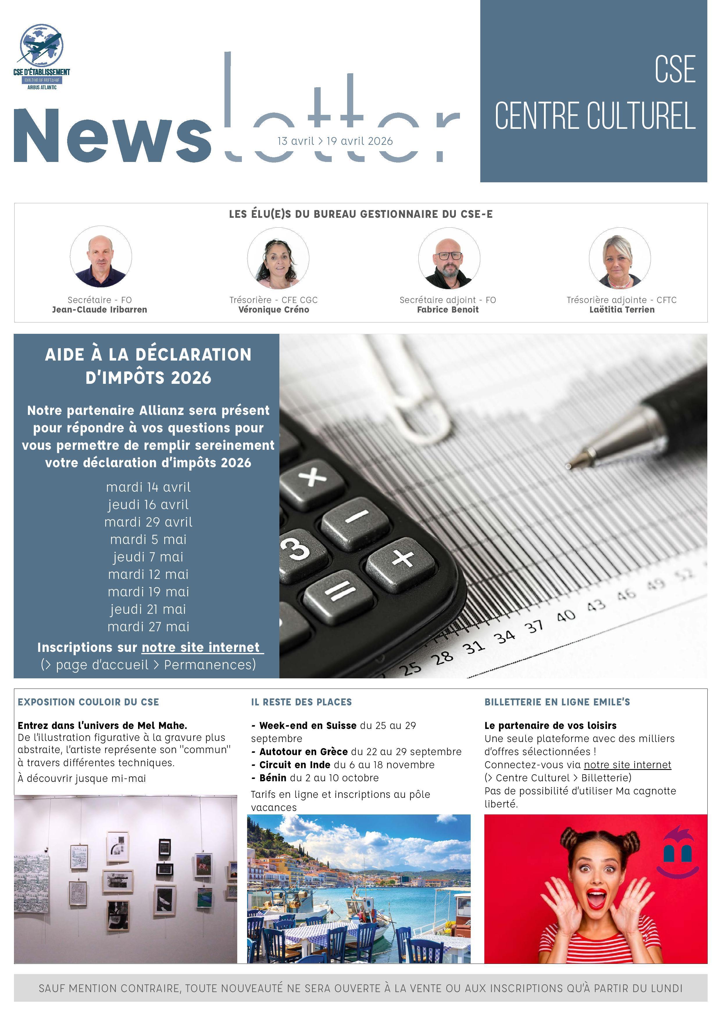 Informations du CSE et de la Coopérative semaine 16