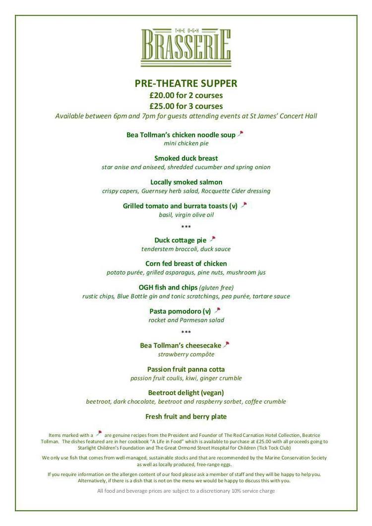 OGH Pre-Theatre Menu