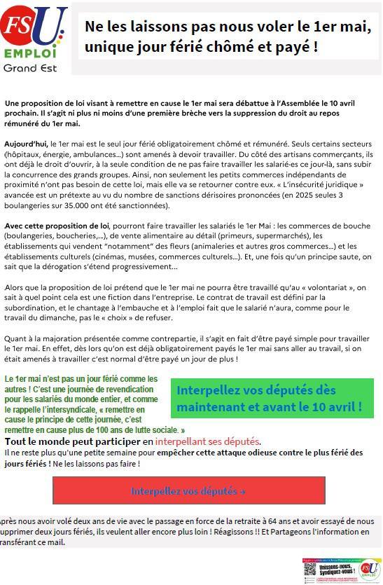 1er MAI, ne les laissons pas nous voler ce jour férié ! 