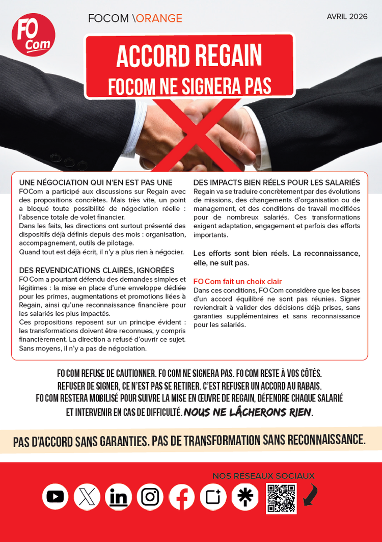 Accord REGAIN : FOCom ne signera pas !