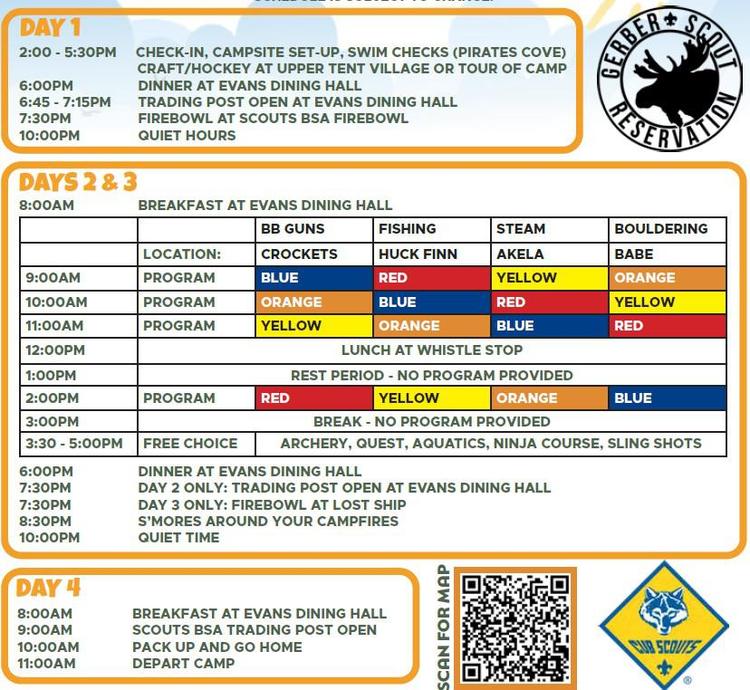 Cub Camp Schedule