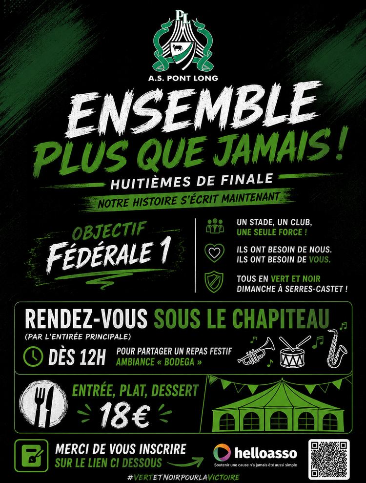 💚🖤 REPAS SUPPORTERS | TOUS À SERRES-CASTET CE DIMANCHE ! 🖤💚