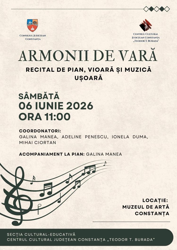 Armonii de vară: Recital de pian, vioară și muzică ușoară