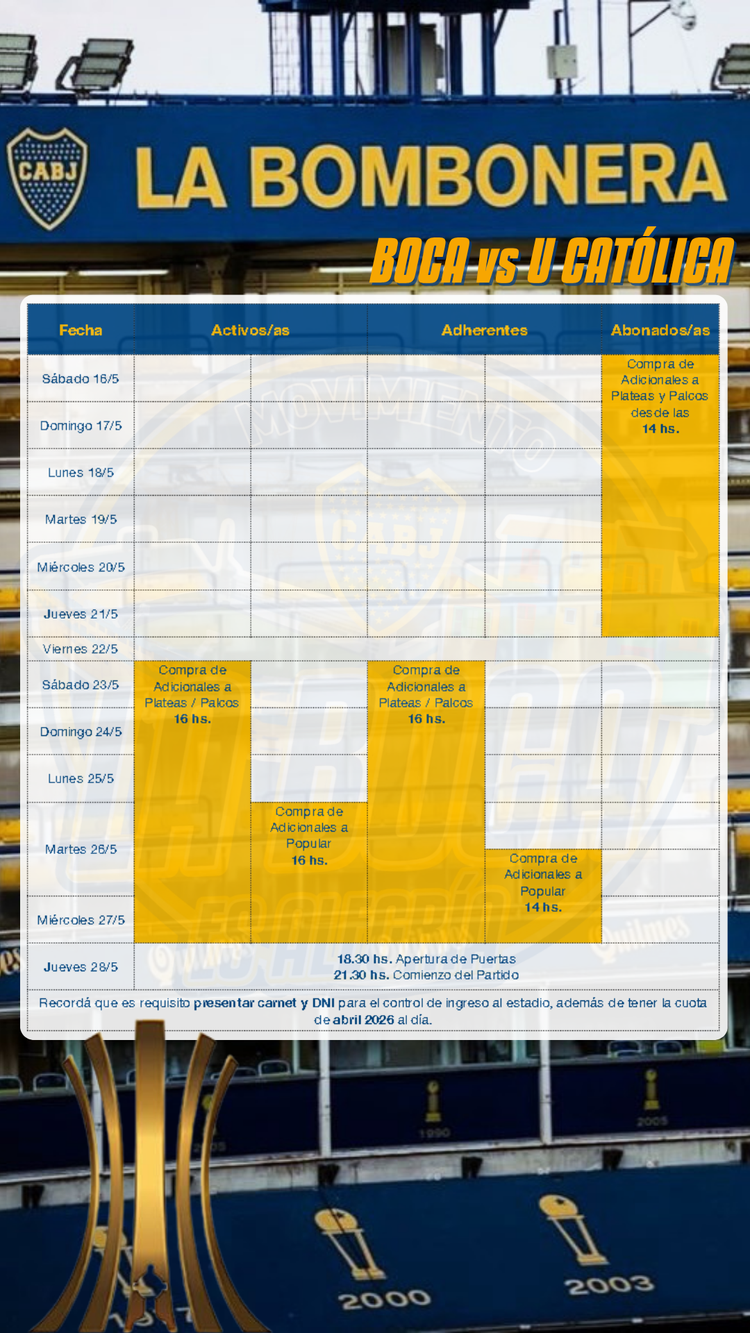 Info importante para el partido contra la U Católica 🏆