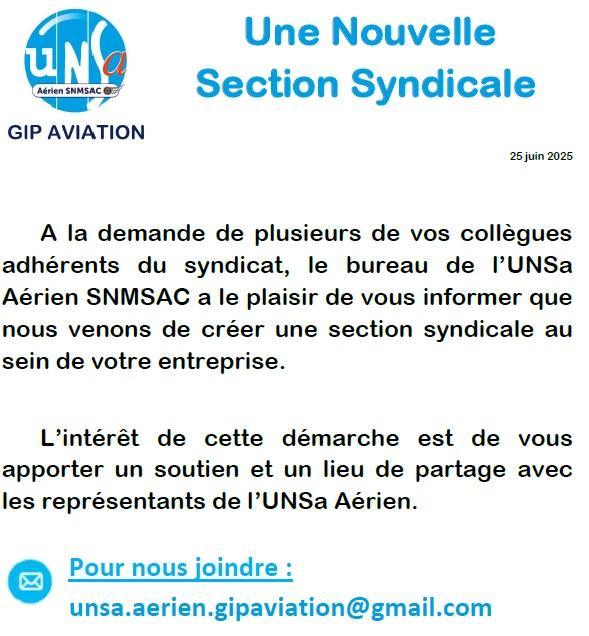 Communication Création Section Syndicale