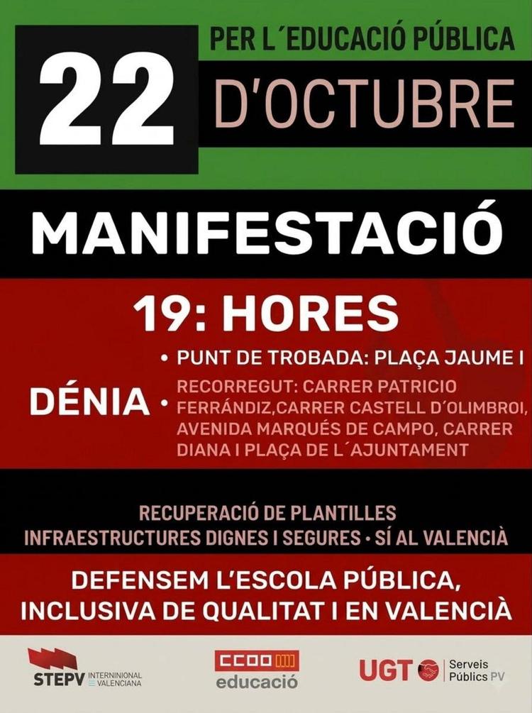 La comunidad educativa de la Marina Alta volverá a las calles de Dénia para reclamar mejoras en la escuela pública