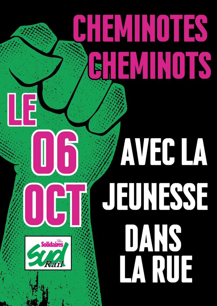 Cheminot-e-s // le 6 octobre avec la jeunesse dans la rue !