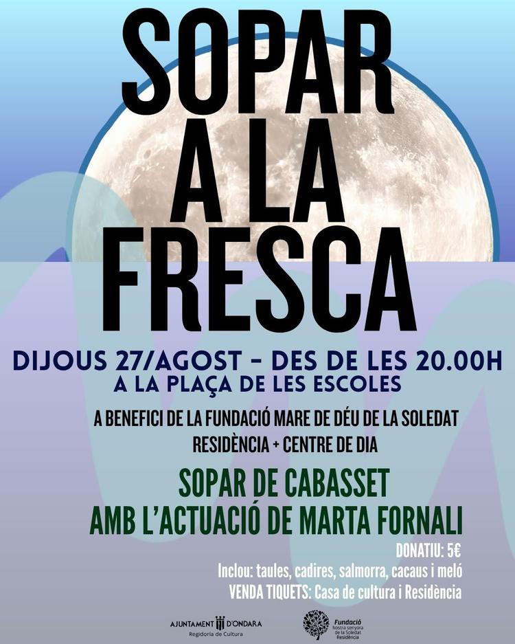 Ondara viurà una gran nit solidària amb el Sopar a la Fresca a benefici de la Residència de la Soledat