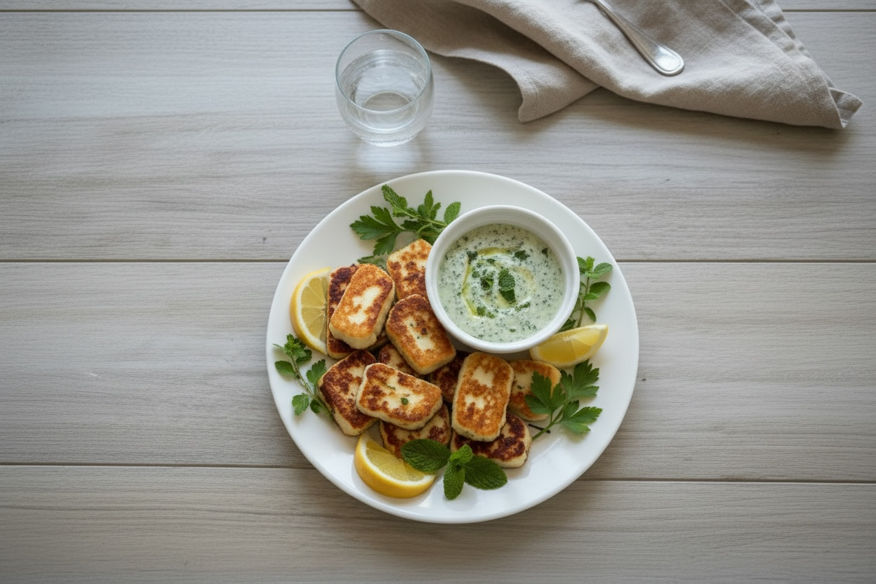 Crispy Halloumi Bites with Creamy Herb Dip