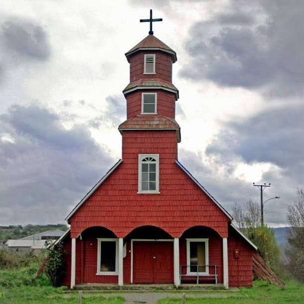 Iglesia y Cementerio Huillinco en Chonchi, Chiloé, Sur de Chile