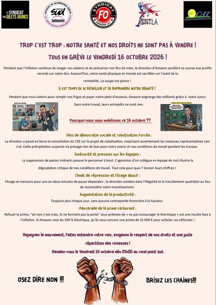 SUD AMAZON LIL1 // Tous en grève le vendredi 16 octobre !