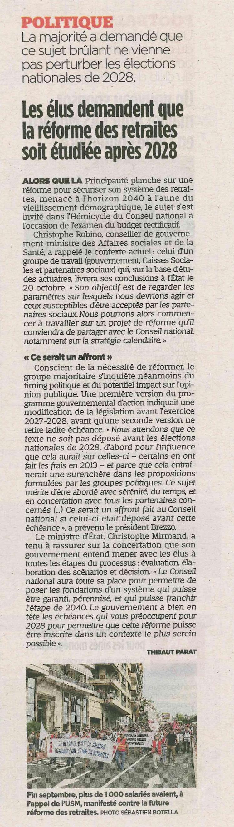 Les élus demandent que la réforme des retraites soit étudiée après 2028.