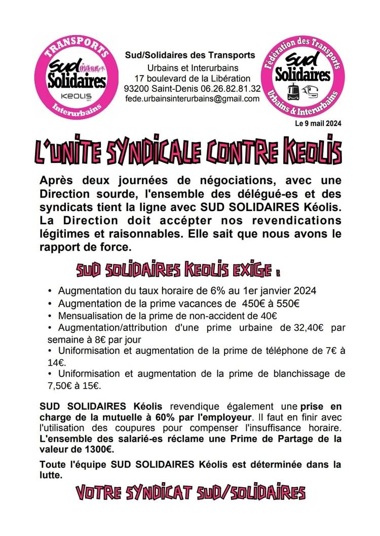 SUD Solidaires Kéolis // L'unité syndicale contre la Direction