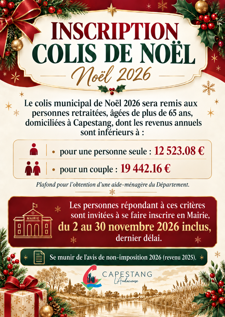 🎄 Colis de Noël 2026 : pensez à vous inscrire !