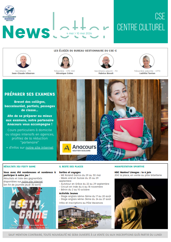 Newsletter du 04 au 07 Mai 2026.