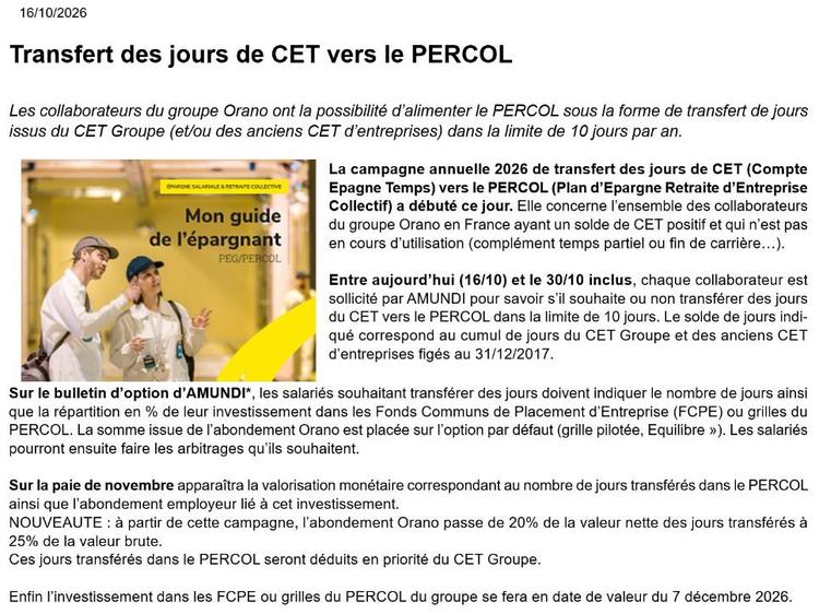 Transfert CET vers PERCOL