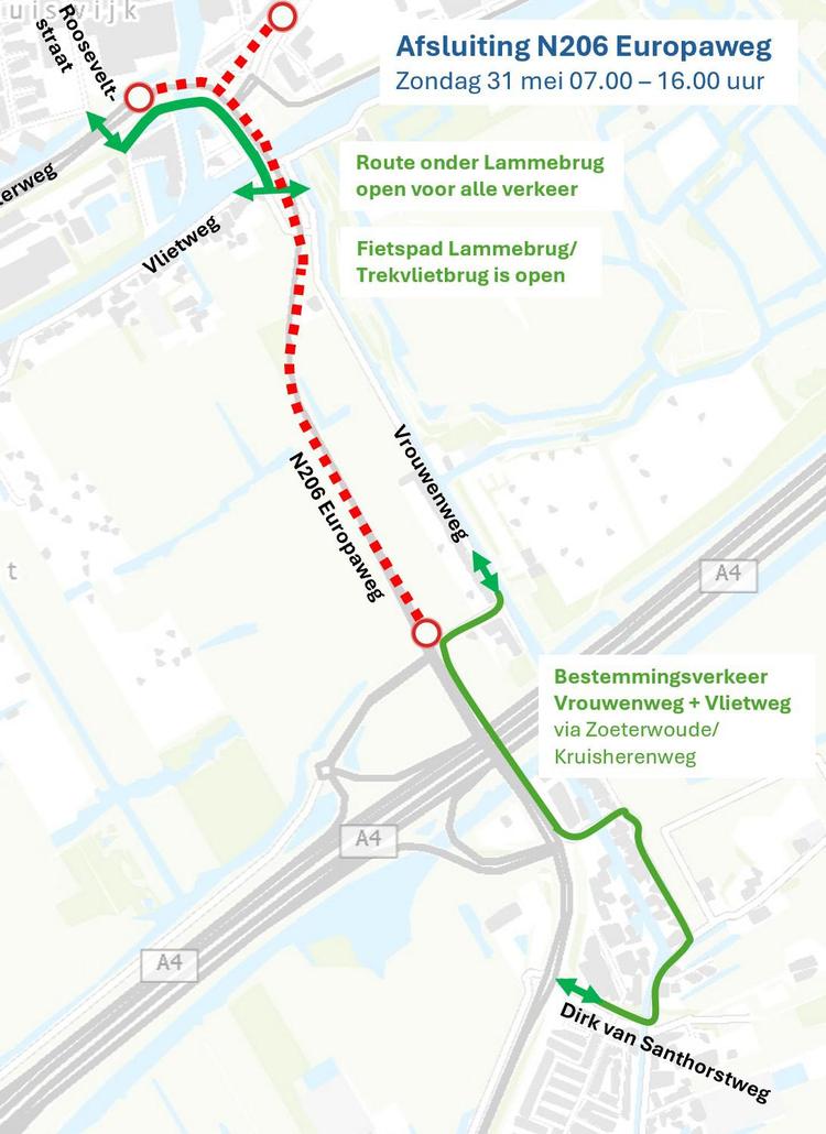Afsluiting N206 Europaweg zondag 31 mei