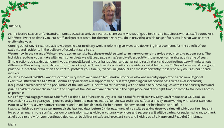 A Christmas message from Chief Officer Maria Bridgeman