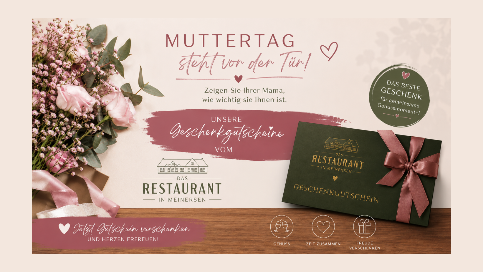 🌸 Muttertag steht vor der Tür 🌸 Zeigen Sie Ihrer Mama, wie wichtig sie Ihnen ist – mit einem Geschenkgutschein für „Das Restaurant“. 💝🍽️