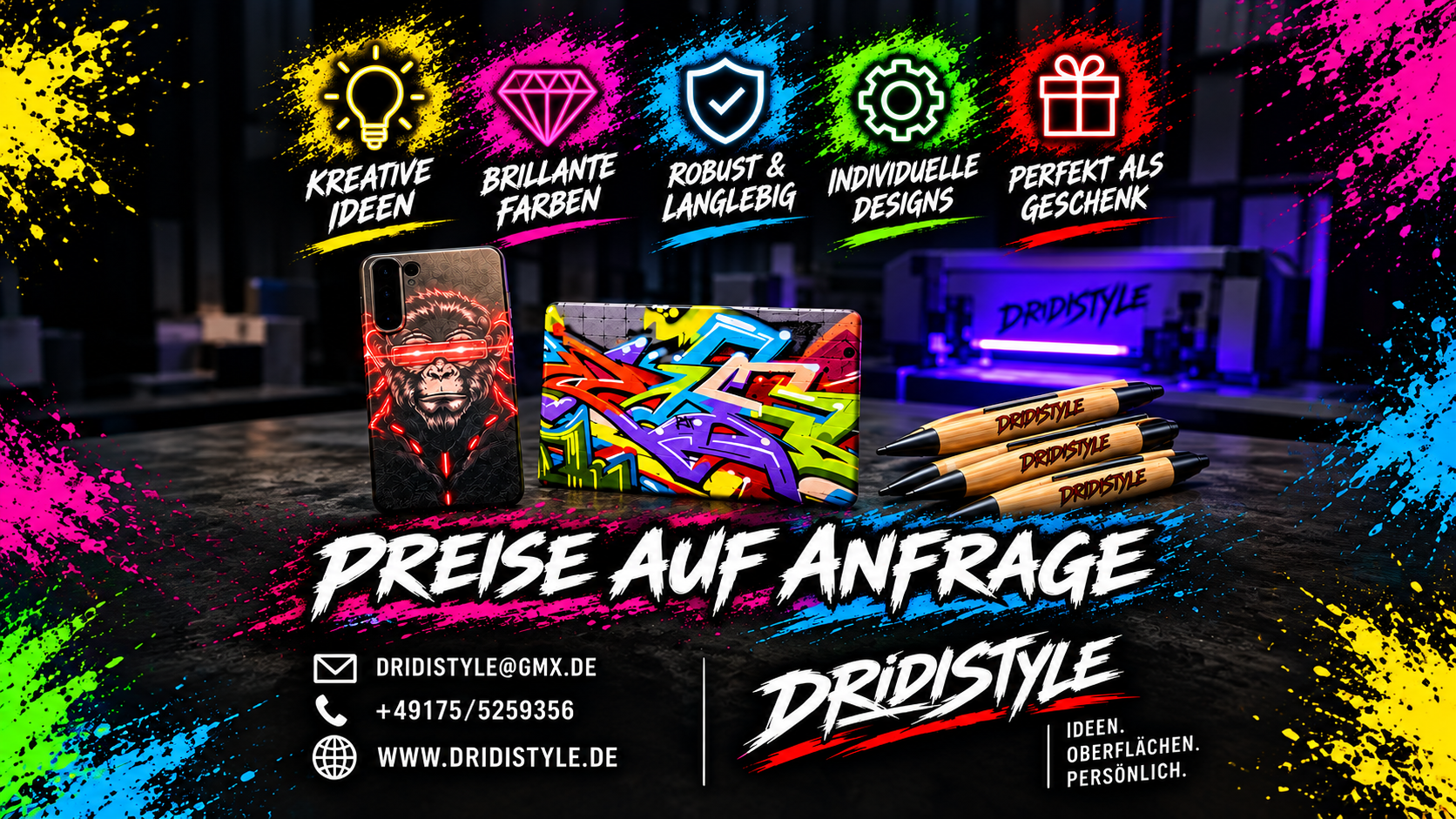 Laserarbeiten/Gravuren mit und auf verschiedensten Materialien, 3d Druckservice. Dridistyle Handmade for Life!