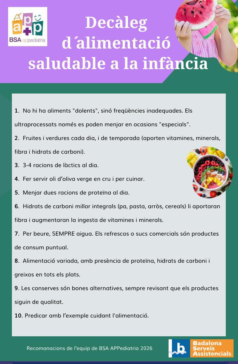 Decàleg d'alimentació saludable en la infància