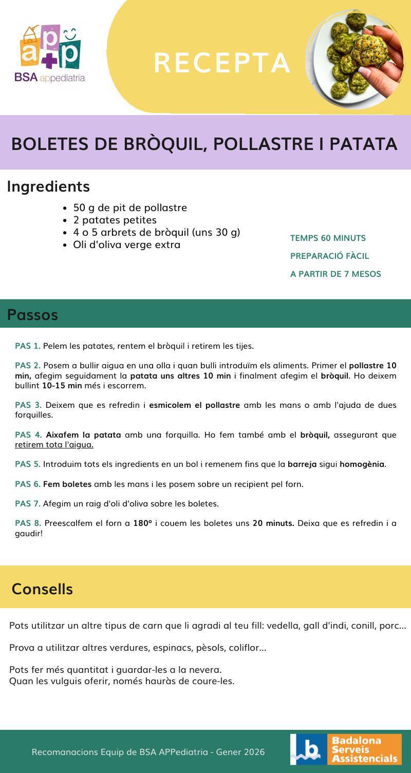 Recepta! Boletes de bròquil, pollastre i patata