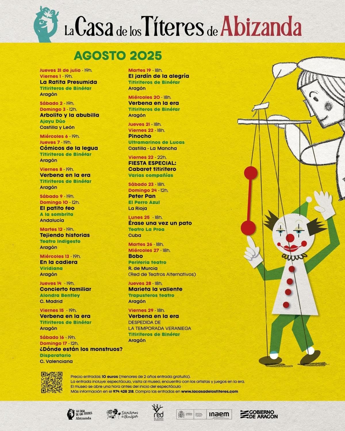 La Casa de los Títeres en Abizanda - programación de agosto