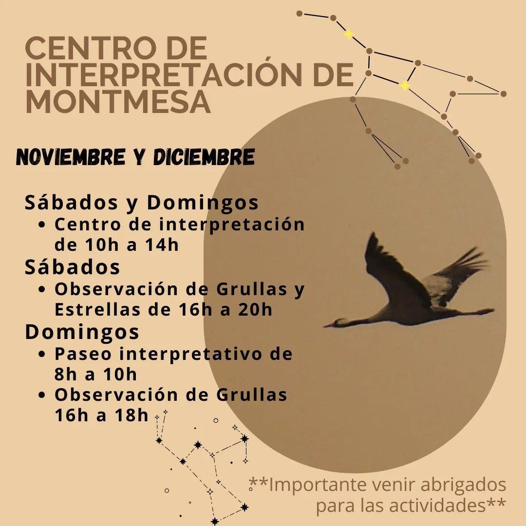 Observación de Grullas y Estrellas en el Centro de Interpretación de Montmesa (Huesca) Observación de Grullas y Estrellas en el Centro de Interpretación de Montmesa (Huesca)