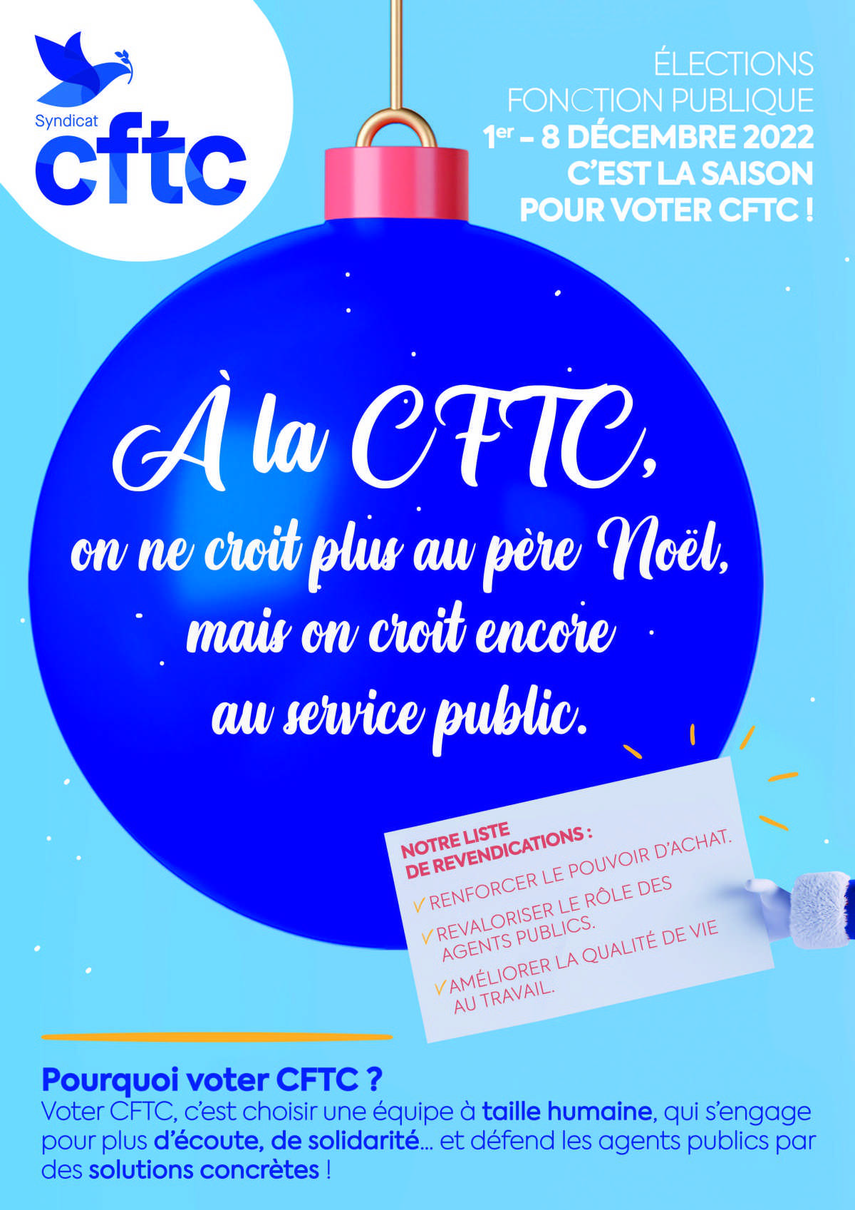 Election Fonction Publique : Pensez à faire voter CFTC du 1er au 8 décembre 2022