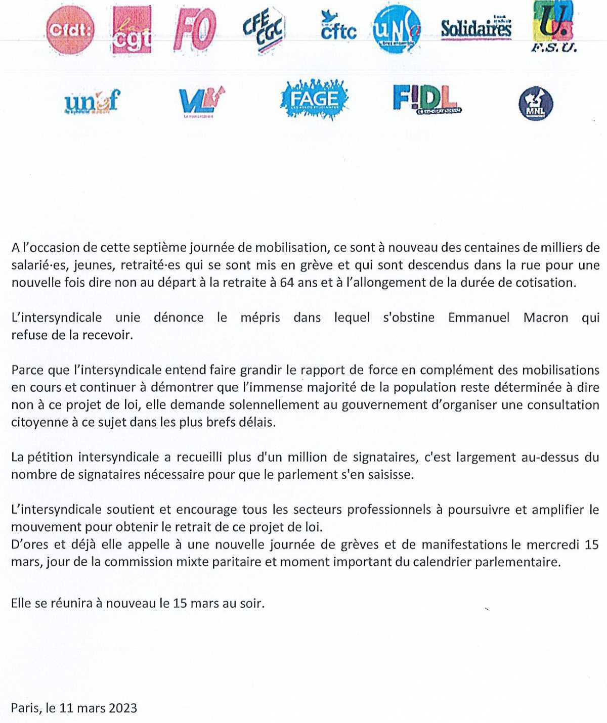 Nouvel appel à la grève : nos mobilisations sur PACAC, le 15 mars Nouvel appel à la grève : nos mobilisations sur PACAC, le 15 mars