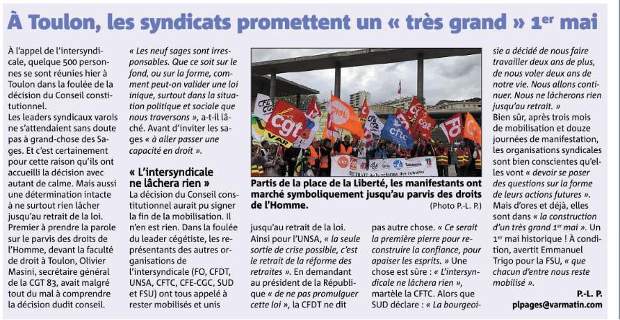 Un 1er Mai attendu par nos militants varois... Un 1er Mai attendu par nos militants varois...