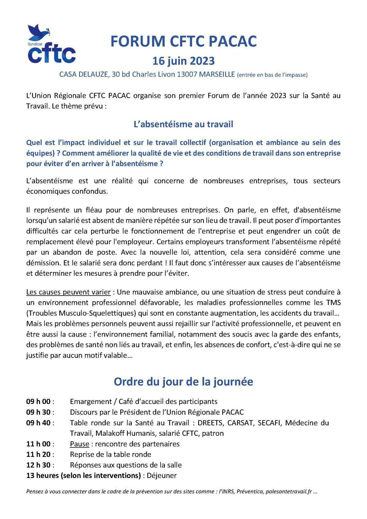 Forum Santé au Travail du 16 juin 2023