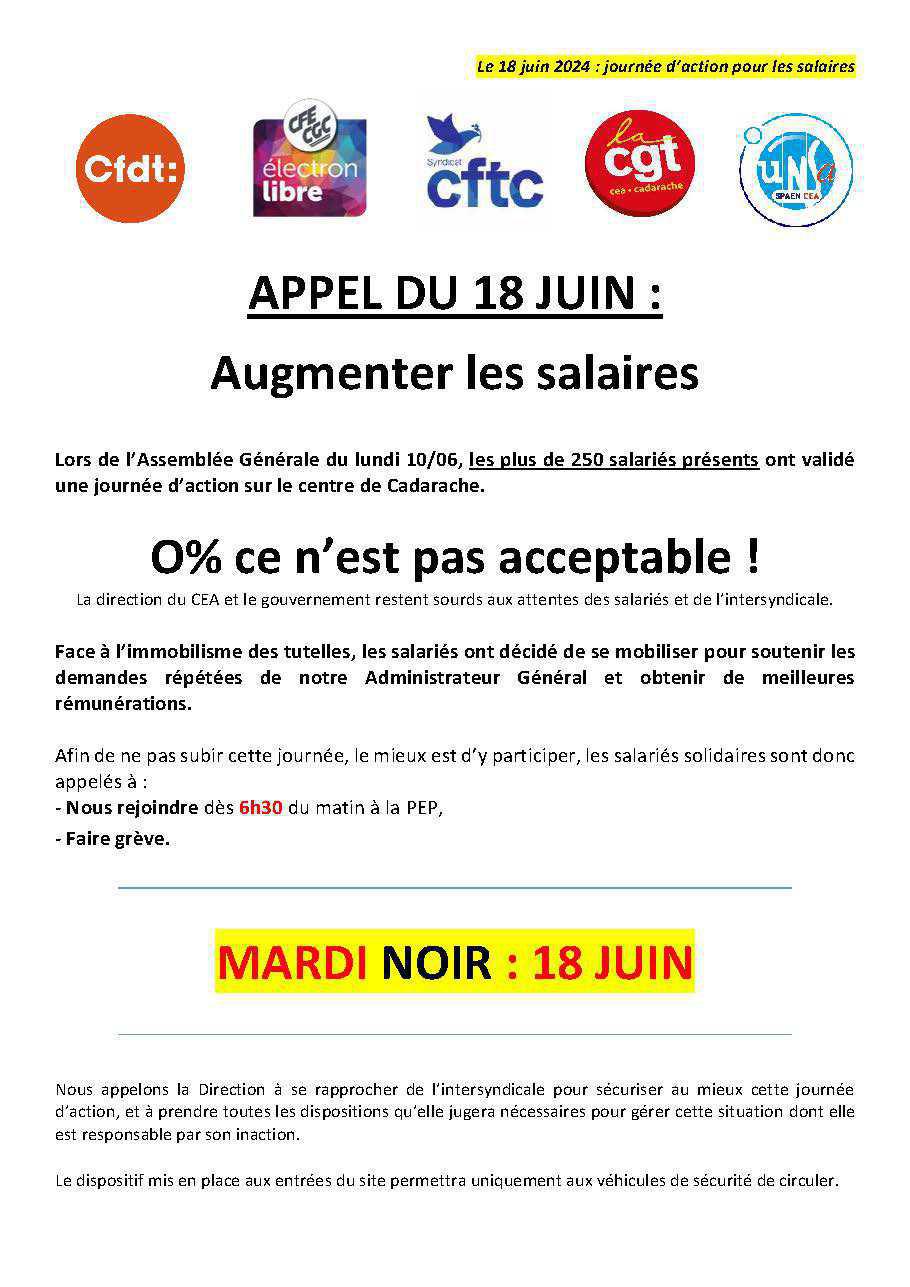 Grève à CADARACHE ! Grève à CADARACHE !