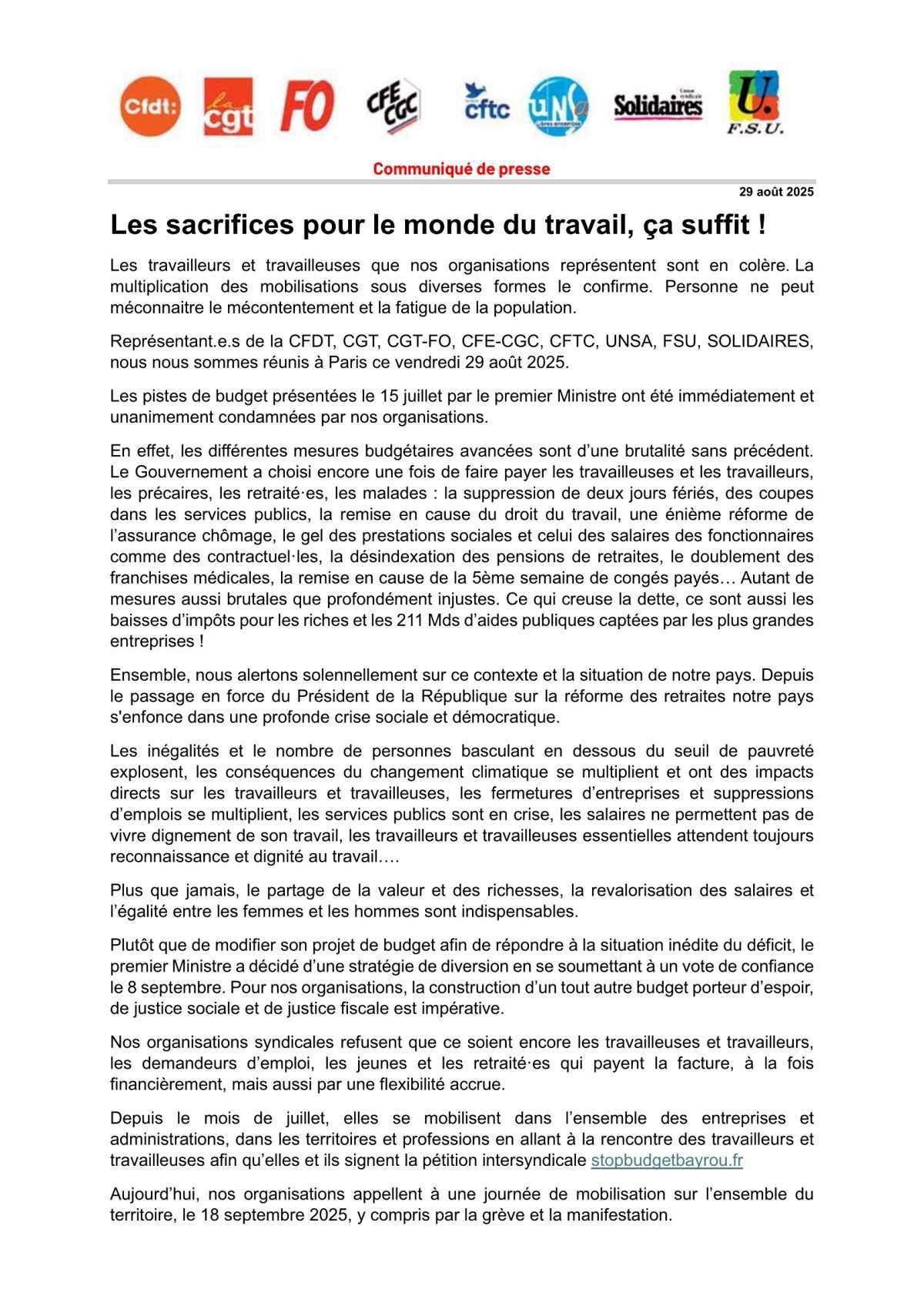 Vos RDV sur la région, le 18 septembre, pour plus de justice sociale et fiscale !