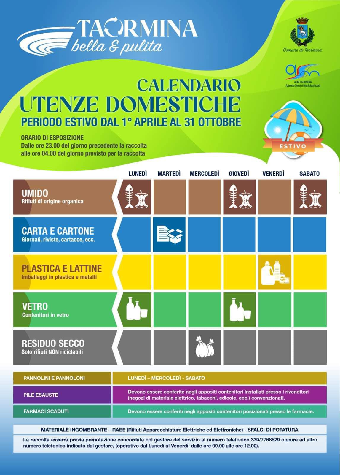 Calendari Raccolta Differenziata (1 Aprile - 31 Ottobre) Calendari Raccolta Differenziata (1 Aprile - 31 Ottobre)