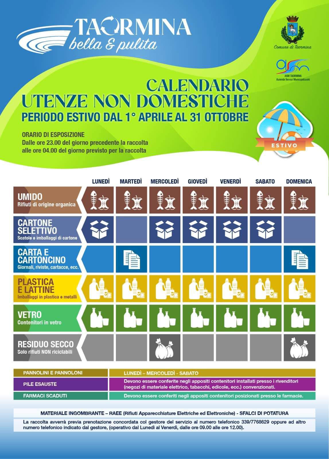Calendari delle utenze non domestiche (1 aprile - 31 ottobre) Calendari delle utenze non domestiche (1 aprile - 31 ottobre)