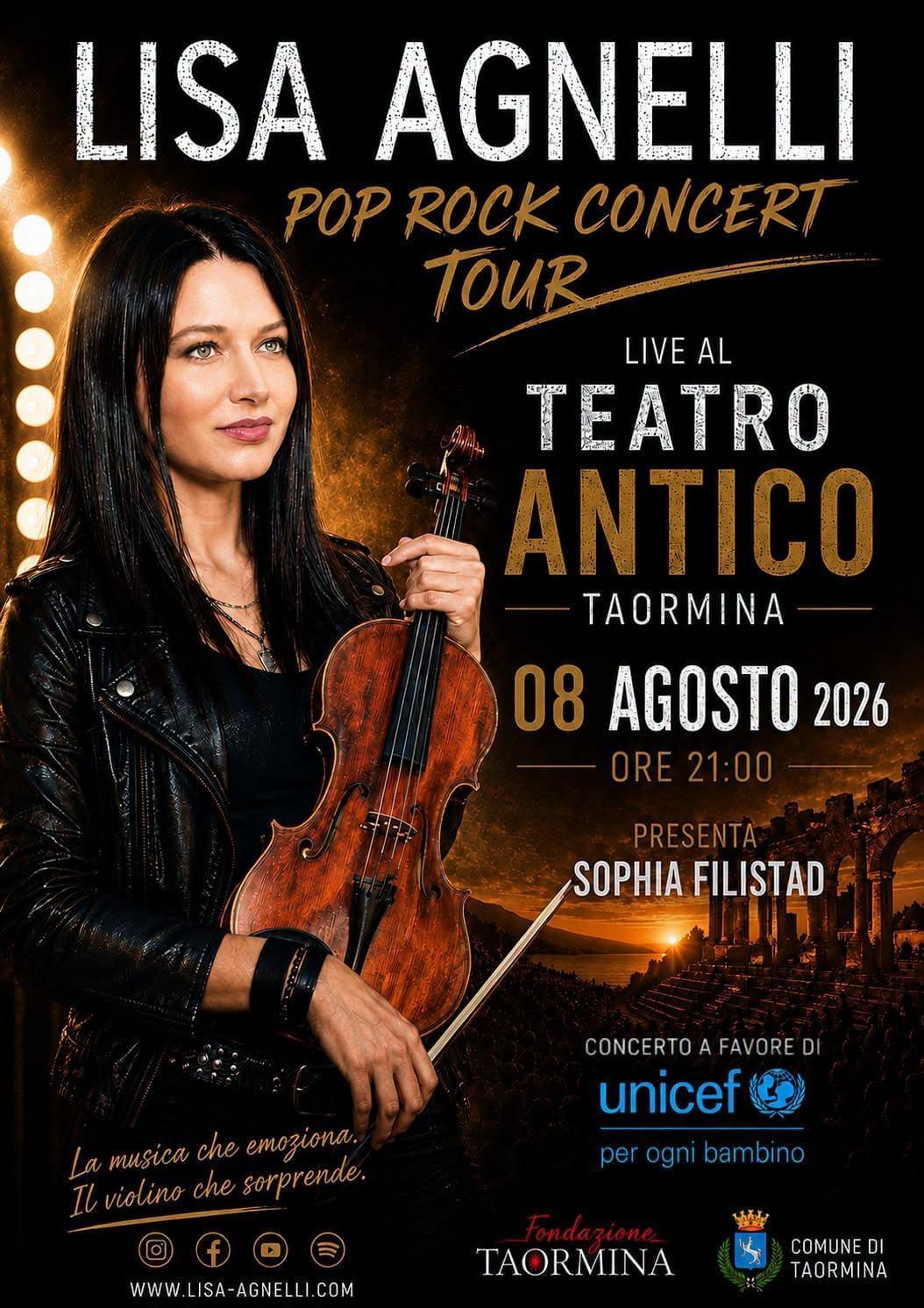 Lisa Agnelli "Pop Rock Concert Tour" Evento nazionale Unicef (start h. 21:00)