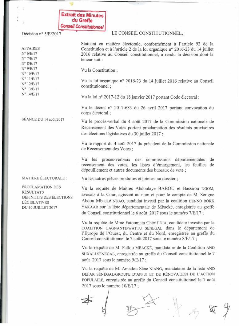 Le Conseil Constitutionnel valide les résultats du scrutin