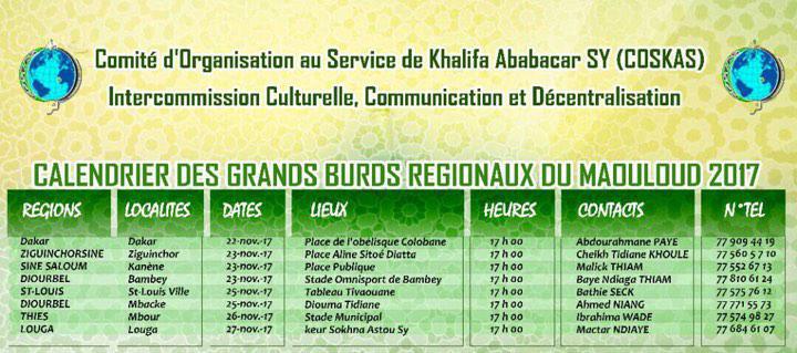 Gamou Tivaoune: Calendrier des bourdes décentralisés