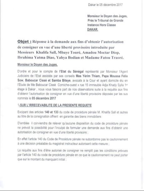 Les avocats de l’Etat demandent au Doyen des juges de rejeter l’offre de cautionnement de Khalifa Sall