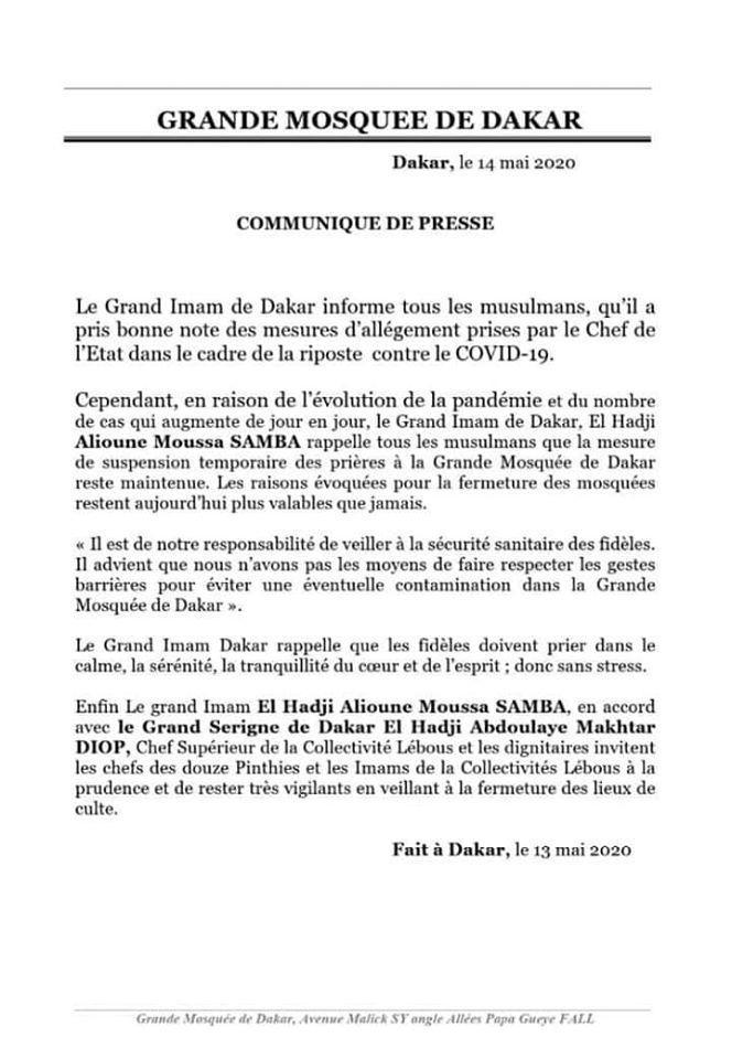 La Grande mosquée de Dakar reste fermée
