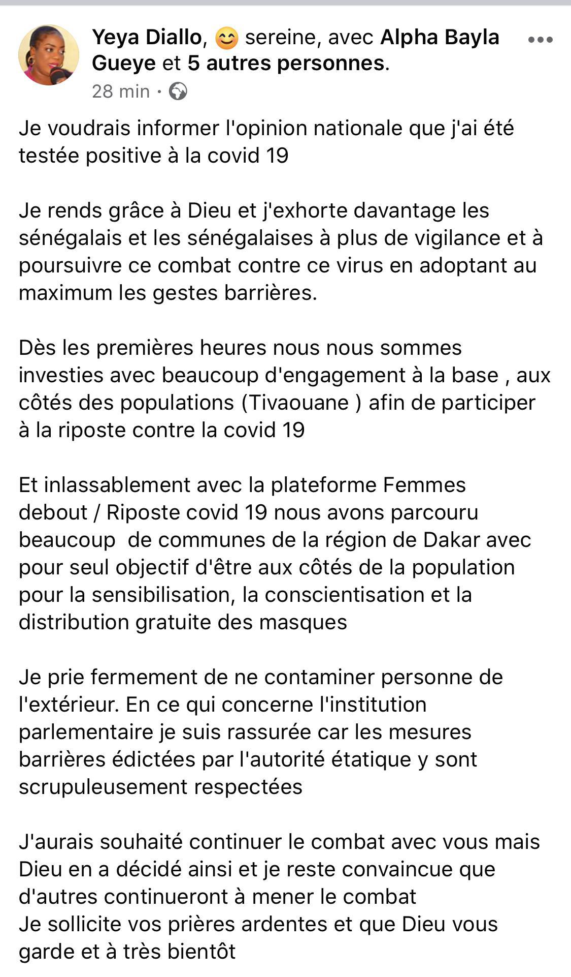 Covid-19 : La députée socialiste Yeya Diallo testée positive
