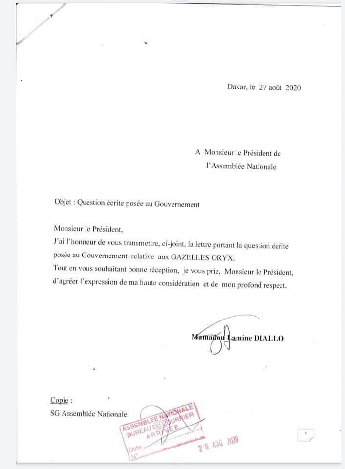 Affaire des Gazelles oryx volées : Mamadou Lamine Diallo interpelle le gouvernement