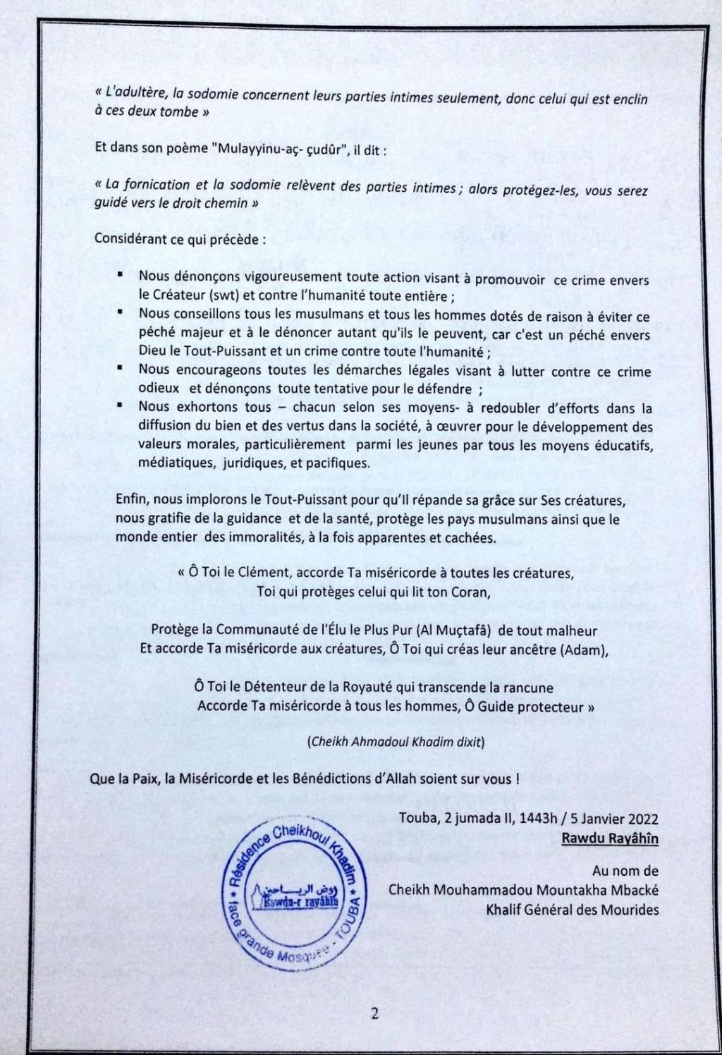Homosexualité : Les recommandations du Khalif général des Mourides