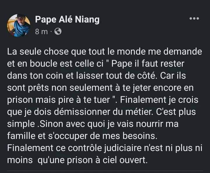 Pape Alè Niang face aux exigences de sa liberté provisoire  : "Je crois que je dois démissionner du métier  "