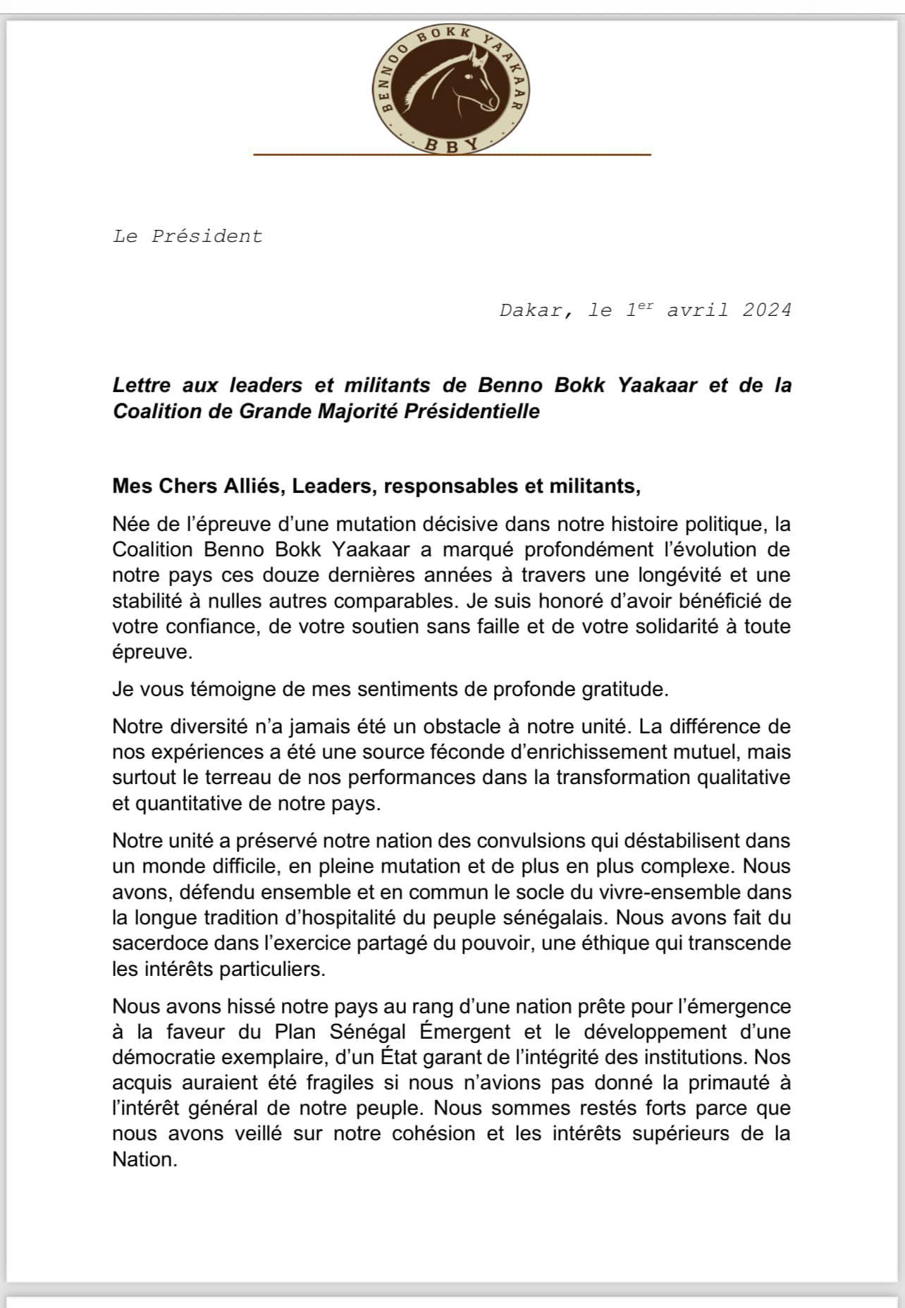 Fin de mandat : Les adieux de Macky aux militants de Benno et de l'APR